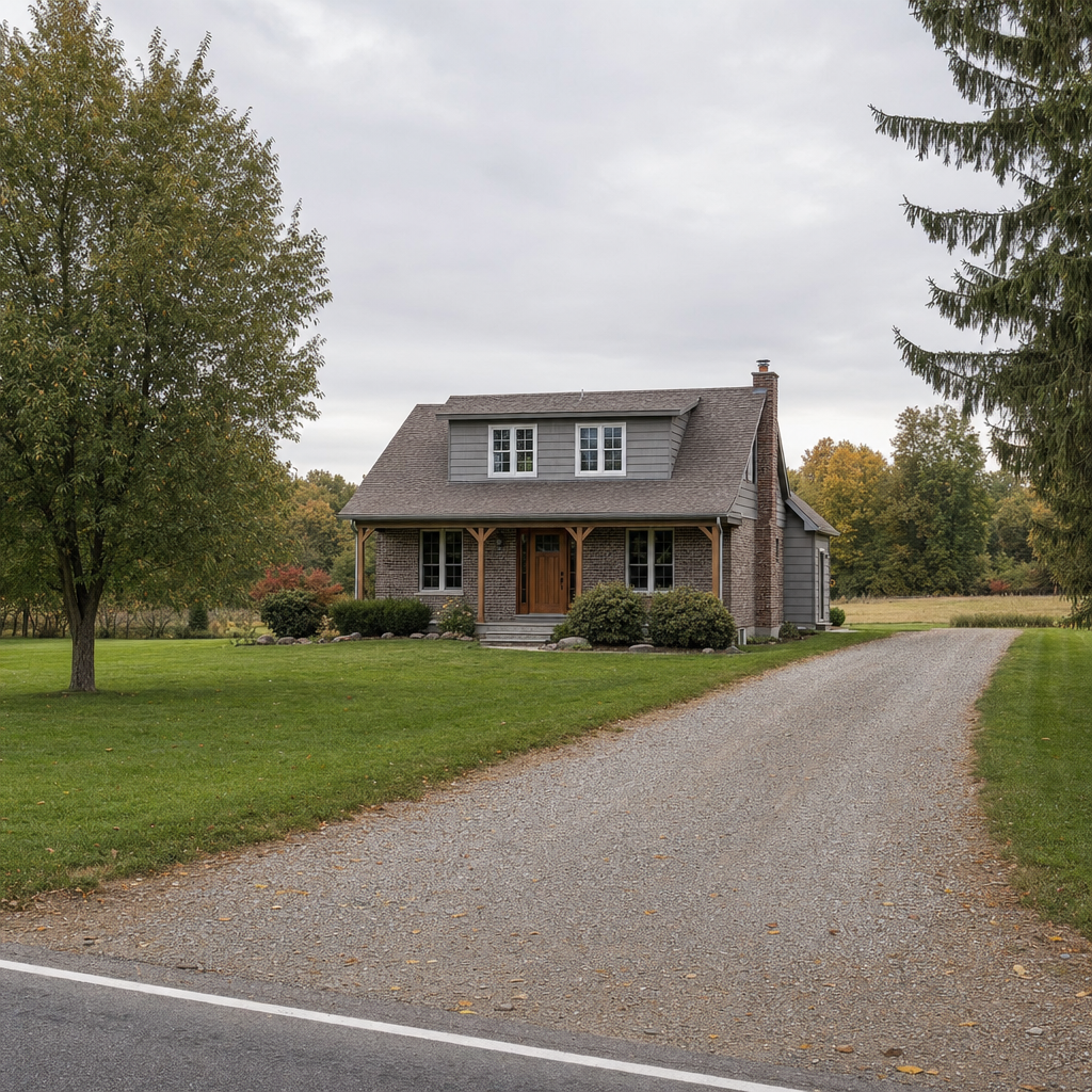 A calm single-family home exterior on a quiet Skokie street, representing the household size and daily water use that decides how often a septic tank needs pumping